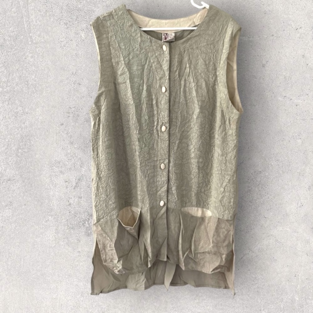 Neil & David Sleeveless  Button Down Shirt /dress / vest - 3 tone Taupe